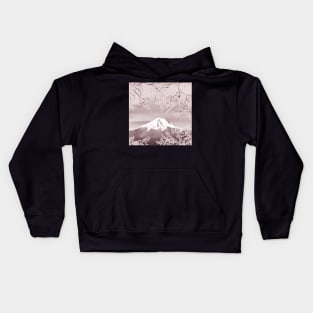 Cherry blossom branch on Fuji Mountain landscape. Watercolor spring Sakura blooming trees. Kids Hoodie